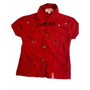 Trendy Girl Baby Girls Red Button Down Shirt 18M Short Sleeves Double Pocket Sty